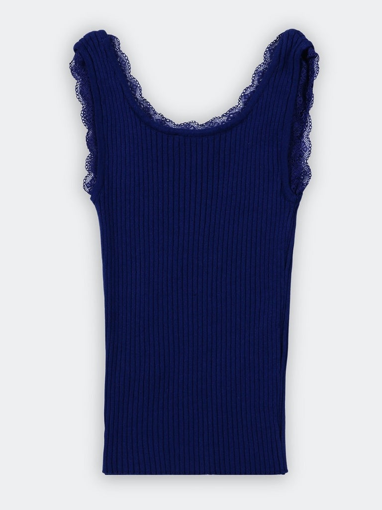 Nuon Blue Ribbed-Textured Tank Top