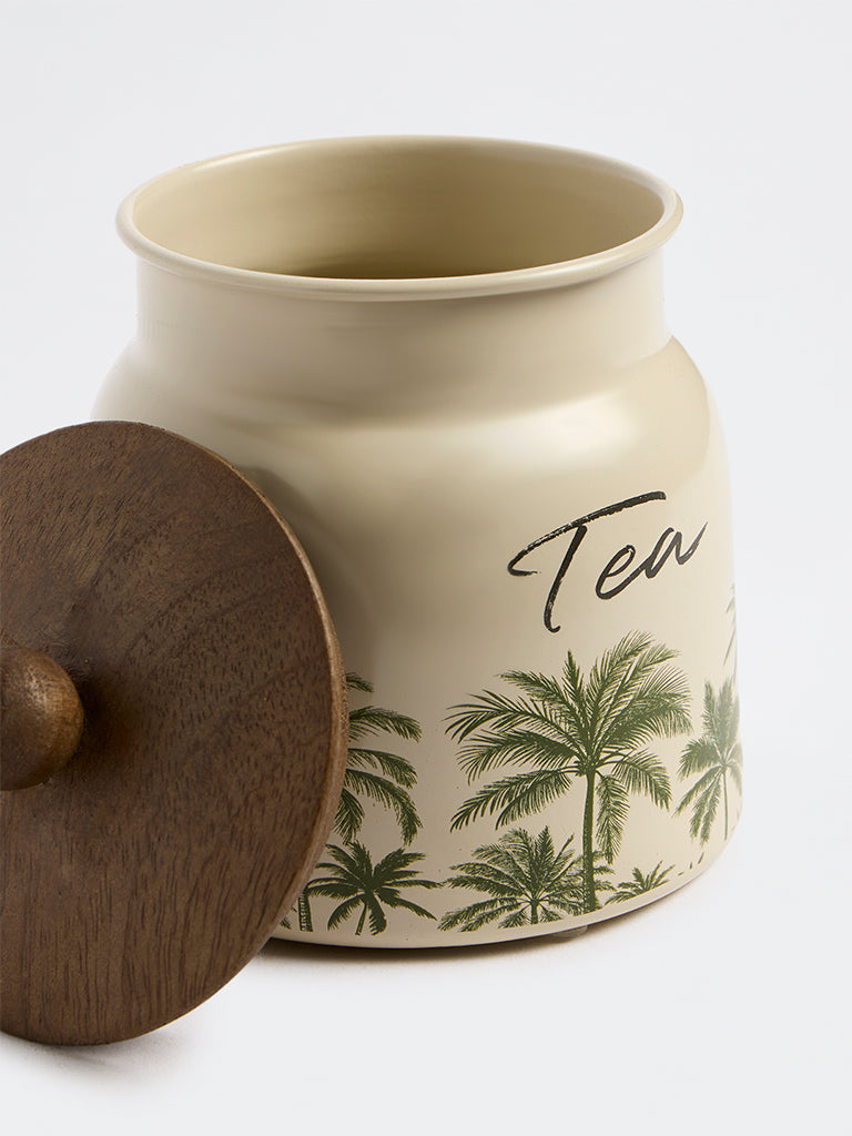 Westside Home Ivory Tropical Printed Tea Jar with Lid