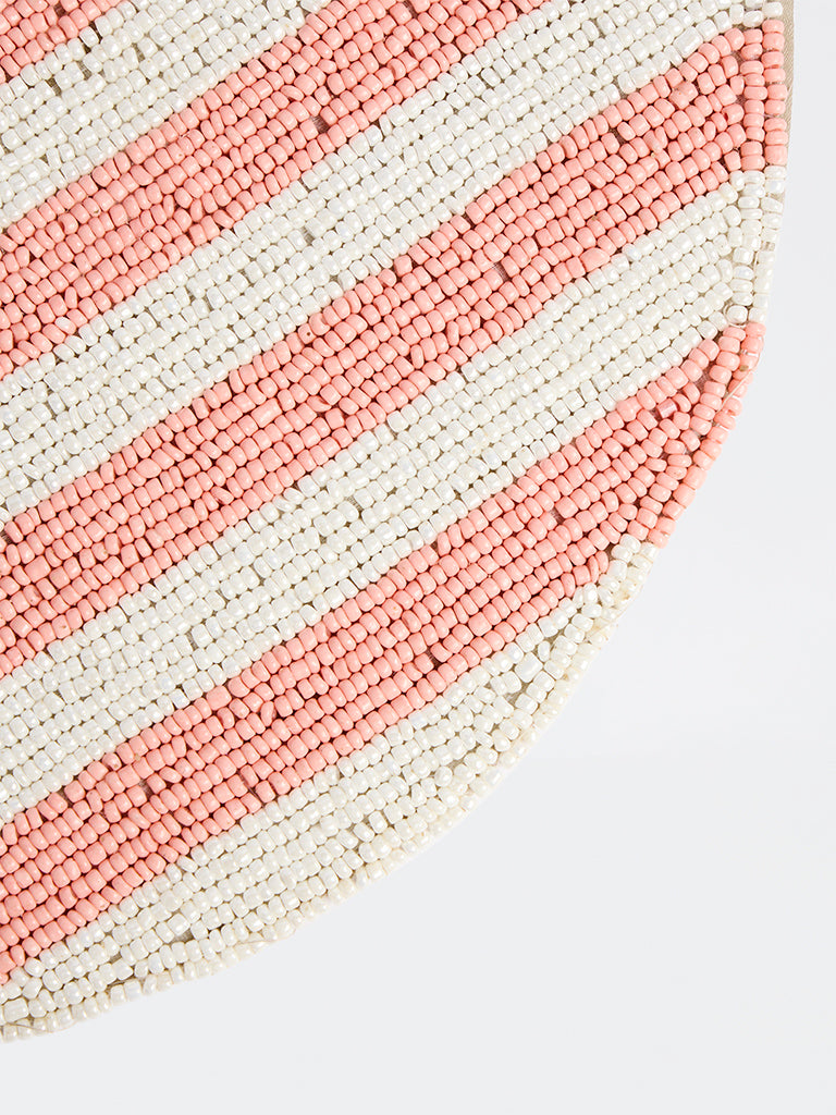 Westside Home Pink and White Striped Beaded Placemat