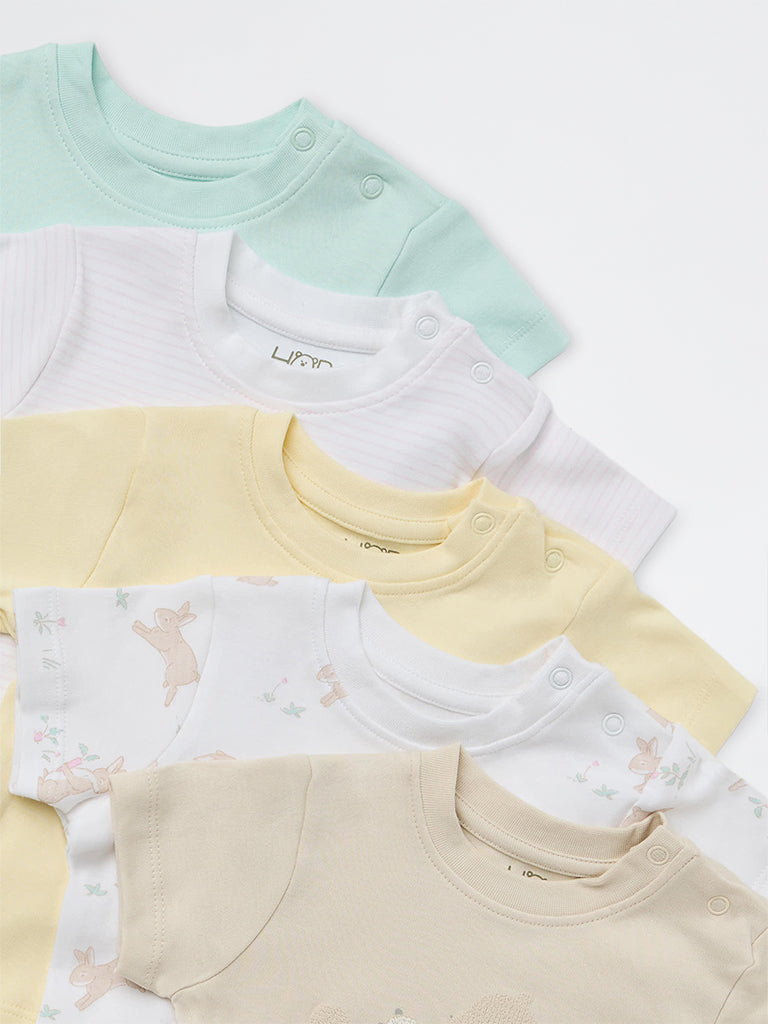 HOP Baby Girls Multicolour Cotton T-Shirts - Pack of 5