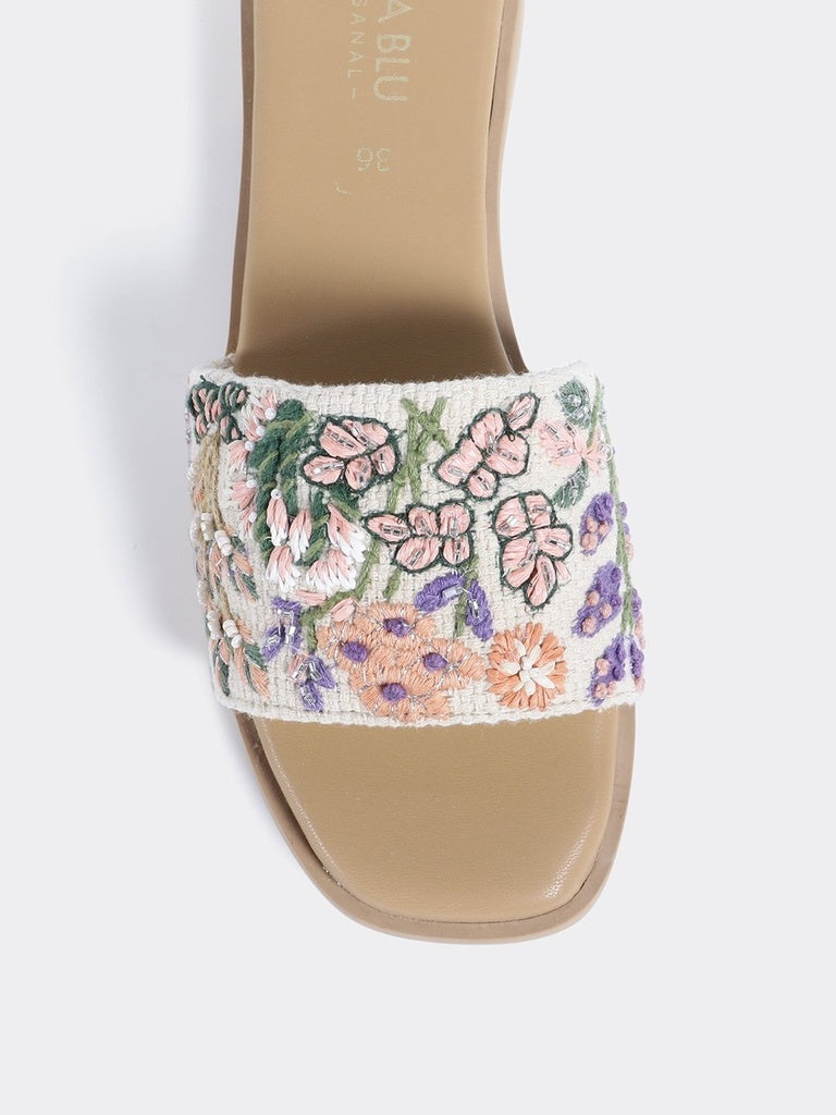 LUNA BLU Peach Tropical Embroidered Sandals