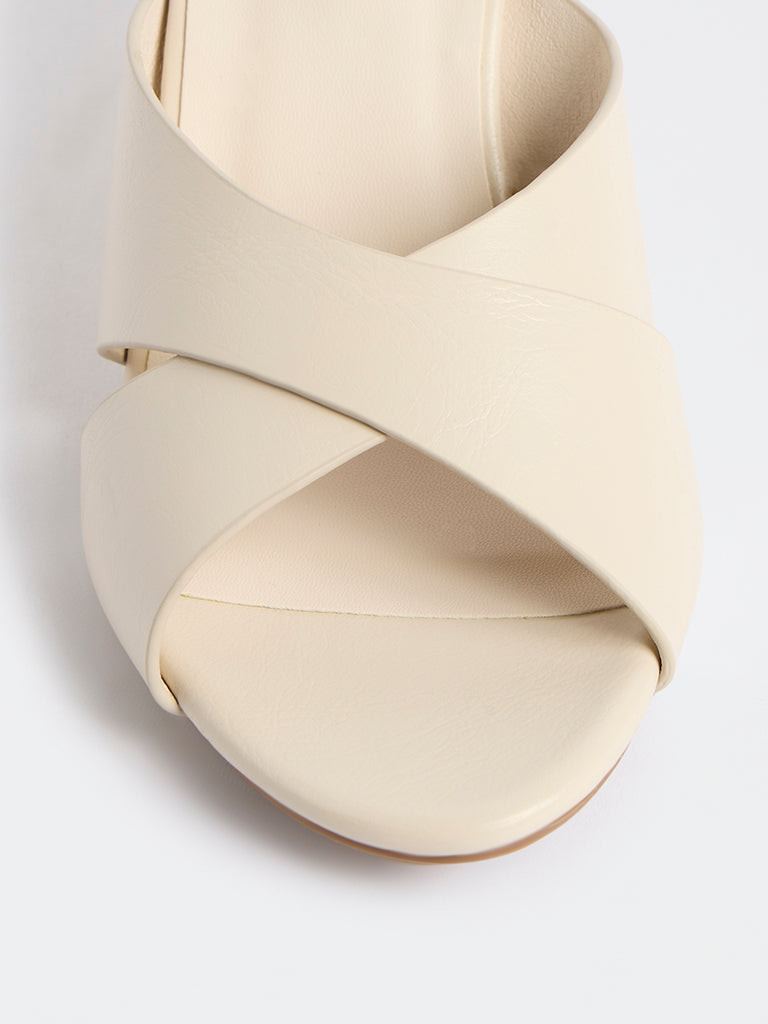 LUNA BLU Ivory Criss-Cross Strap Wedge Heel Sandals