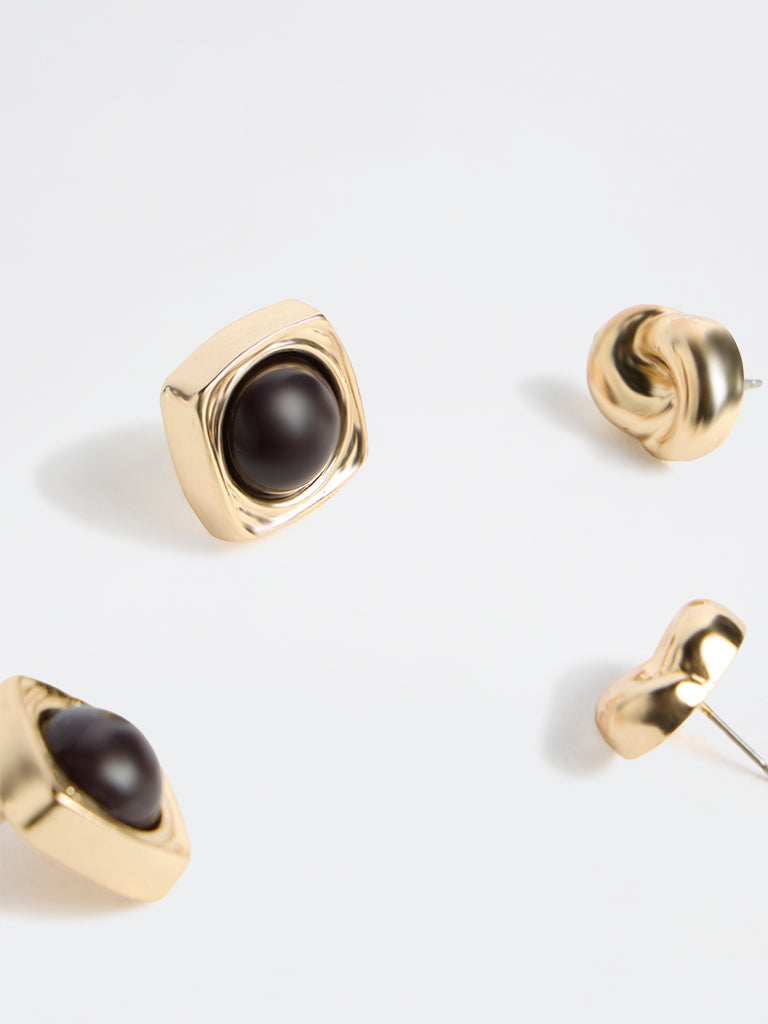 Westside Accessories Gold and Black Stud Earrings - Pack of 2