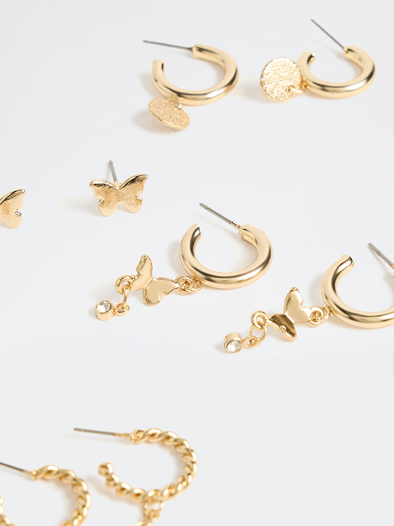 Westside Accessories Gold Butterfly and Pearl Earrings - Pack of 6