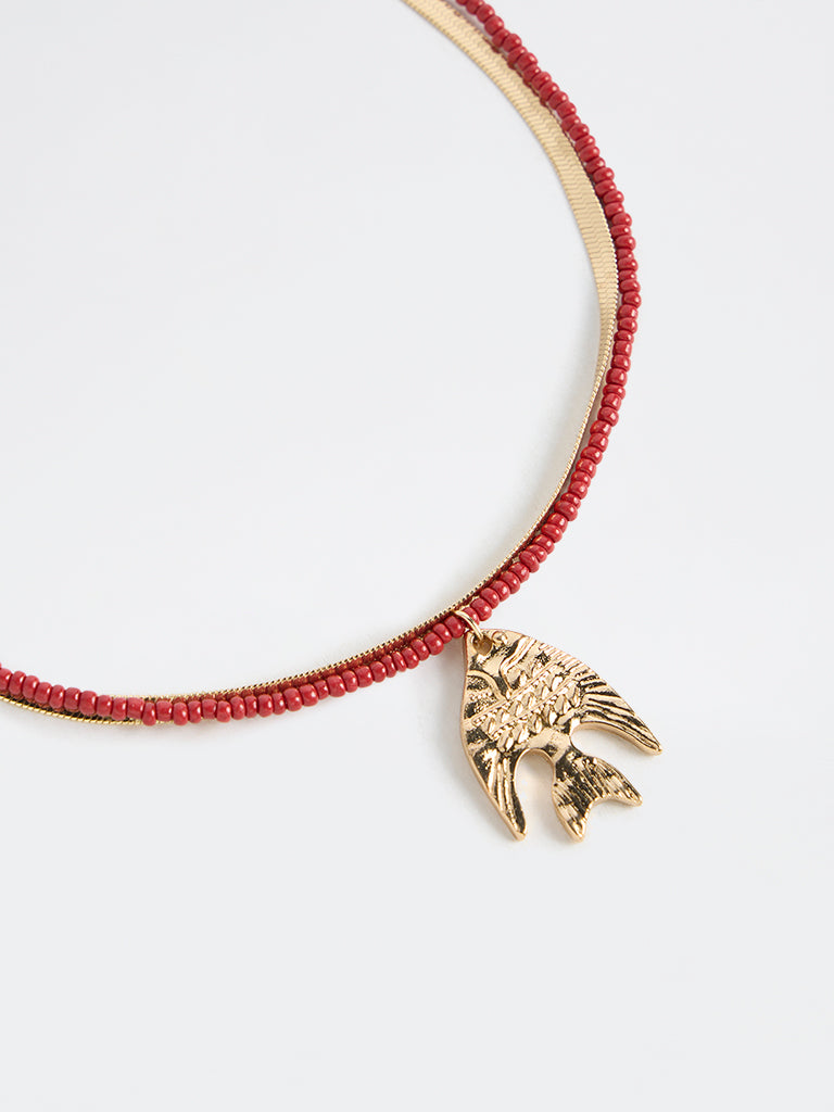 Westside Accessories Gold and Red Fish and Snake Necklaces - Pack of 2