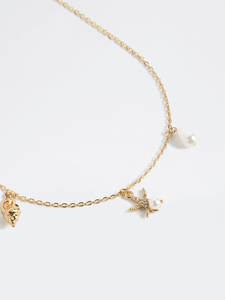 Westside Accessories Gold Pearl and Shell Charm Necklace