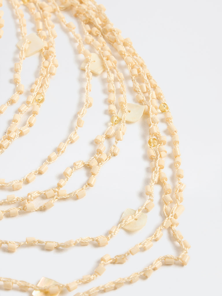 Westside Accessories Cream Statement Layered Beaded Necklace