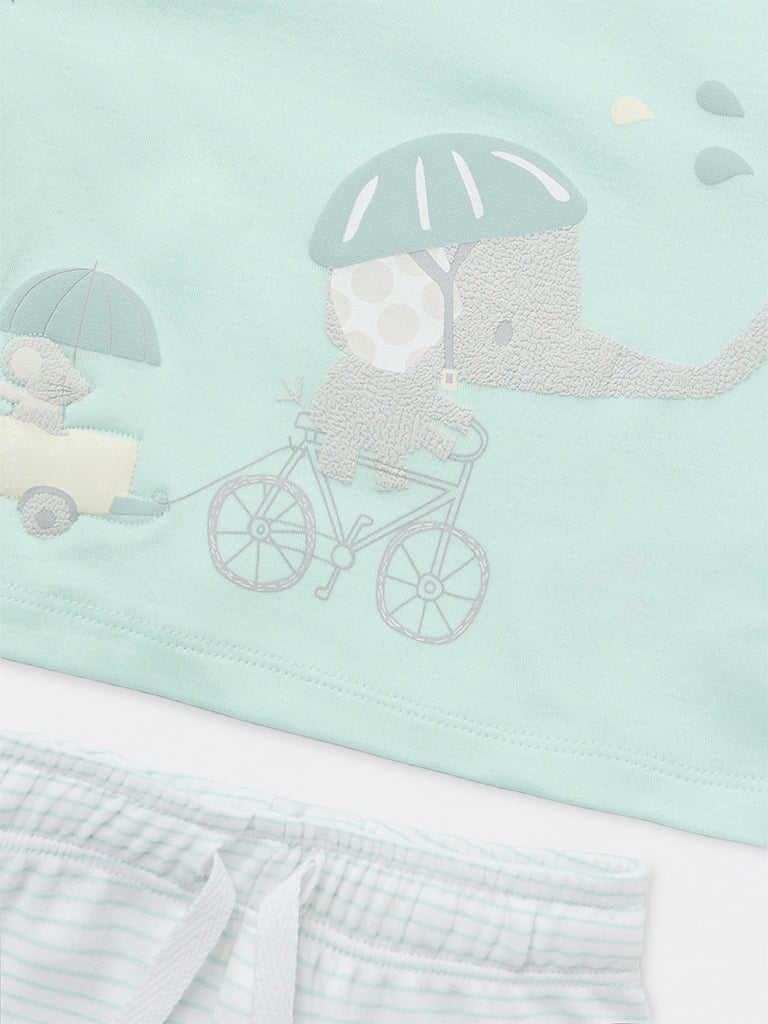 HOP Baby Boys Mint Animal Printed Cotton T-Shirt and Shorts Set