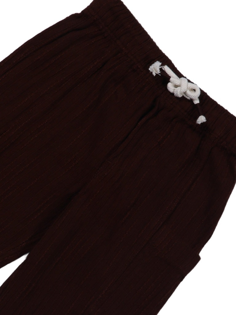 HOP Kids Boys Brown Textured Cotton Regular Fit Trousers