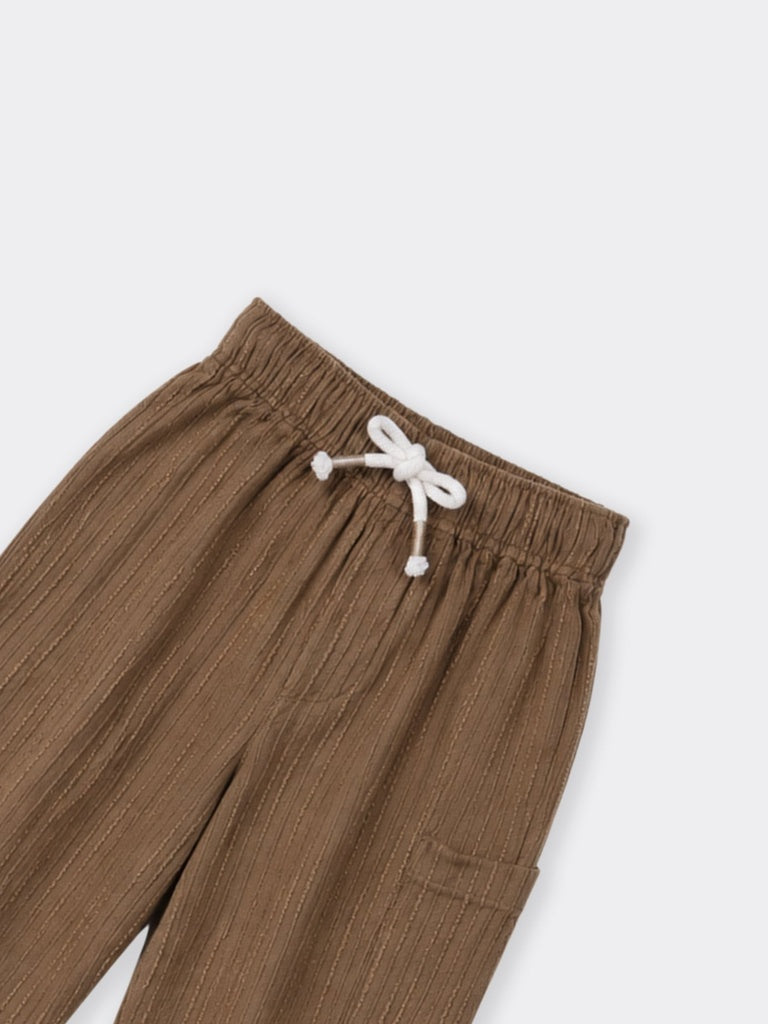 HOP Kids Boys Taupe Textured Dobby Cotton Trousers