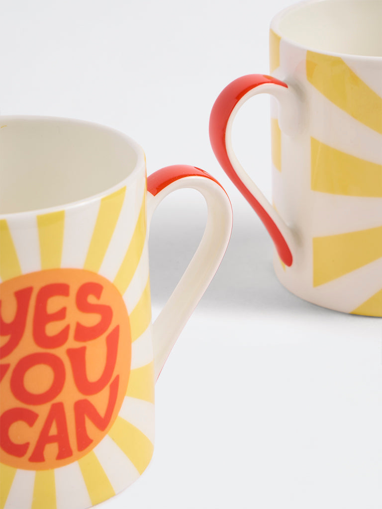 Westside Home Yellow Text Printed Mugs - Set of 2