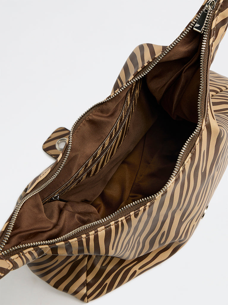 Westside Brown Animal Printed Eyelet-Detailed Shoulder Bag
