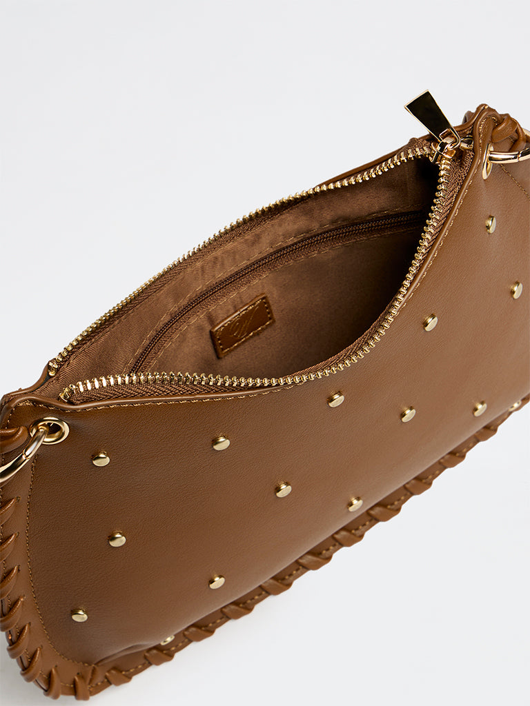 Westside Brown Stud-Detailed Shoulder Bag
