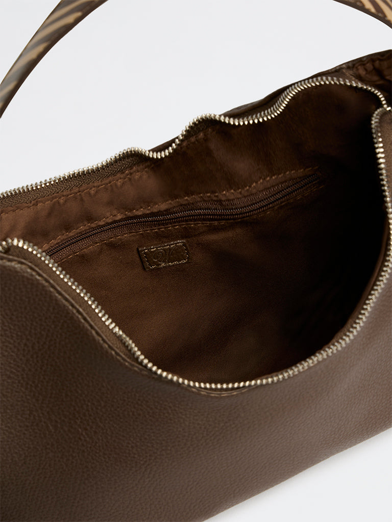 Westside Brown Textured Animal-Printed Shoulder Bag