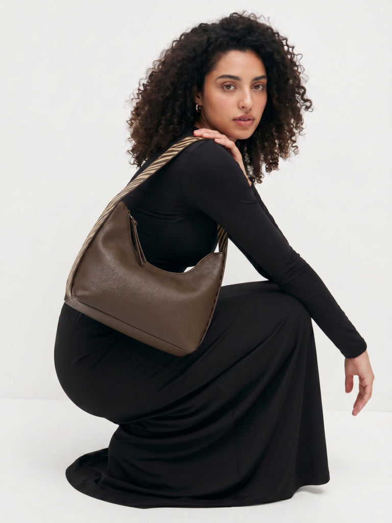 Westside Brown Textured Animal-Printed Shoulder Bag