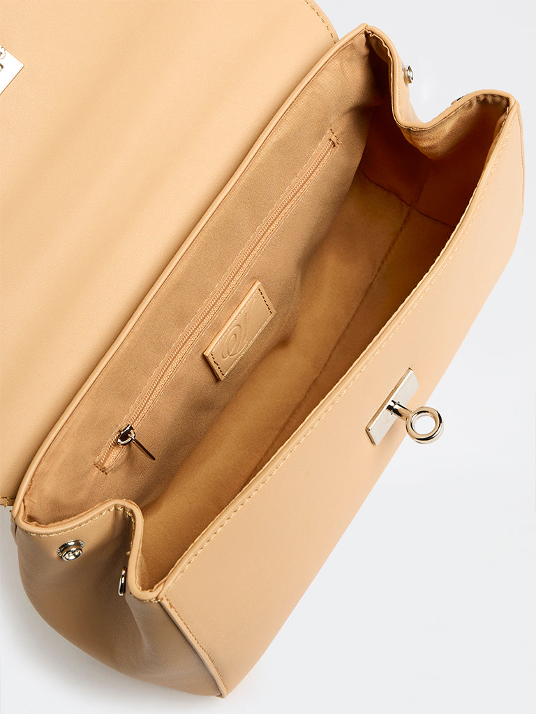 Westside Beige Flap-Detail Sling Bag