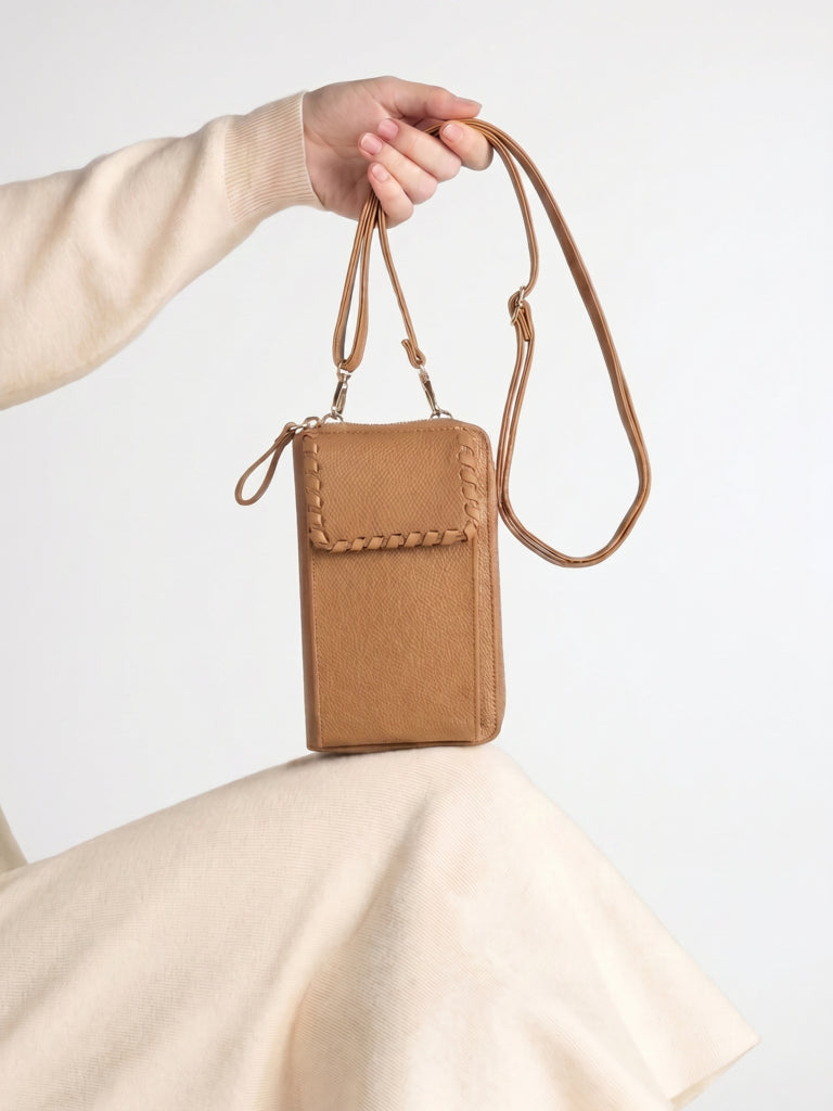 Westside Brown Textured Mobile Sling Bag