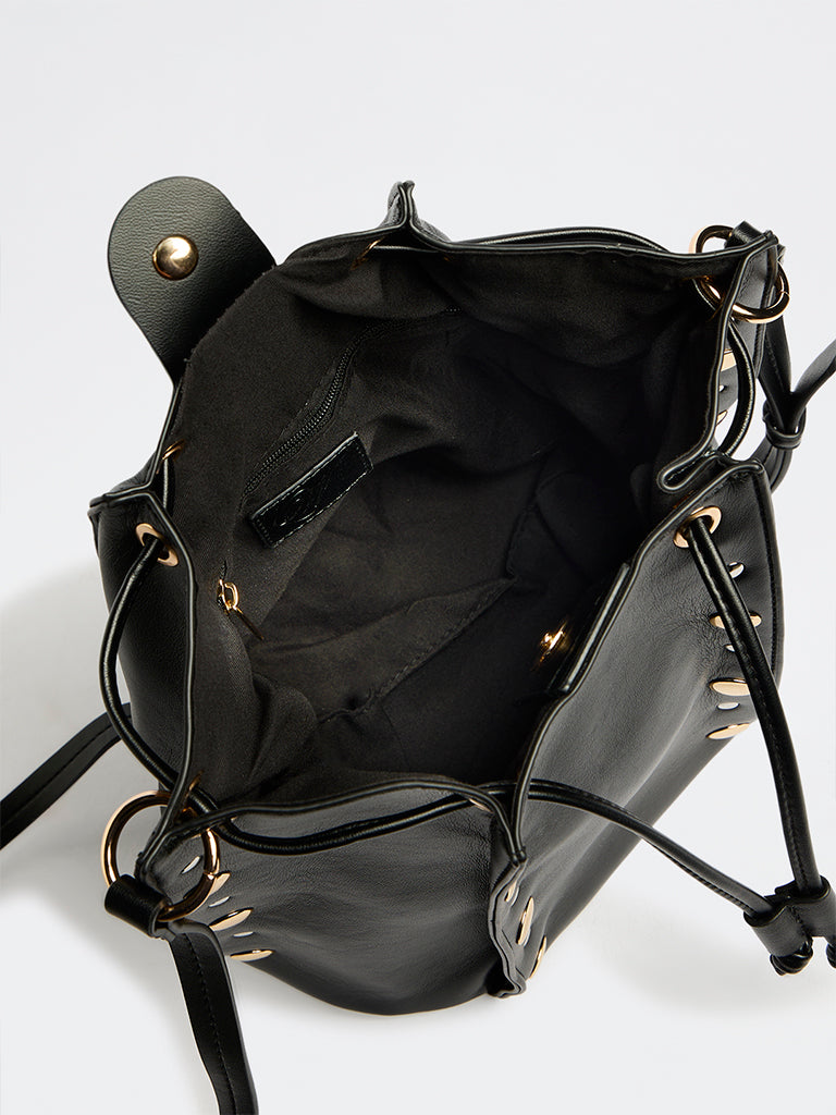 Westside Black Embellished Bucket Sling Bag