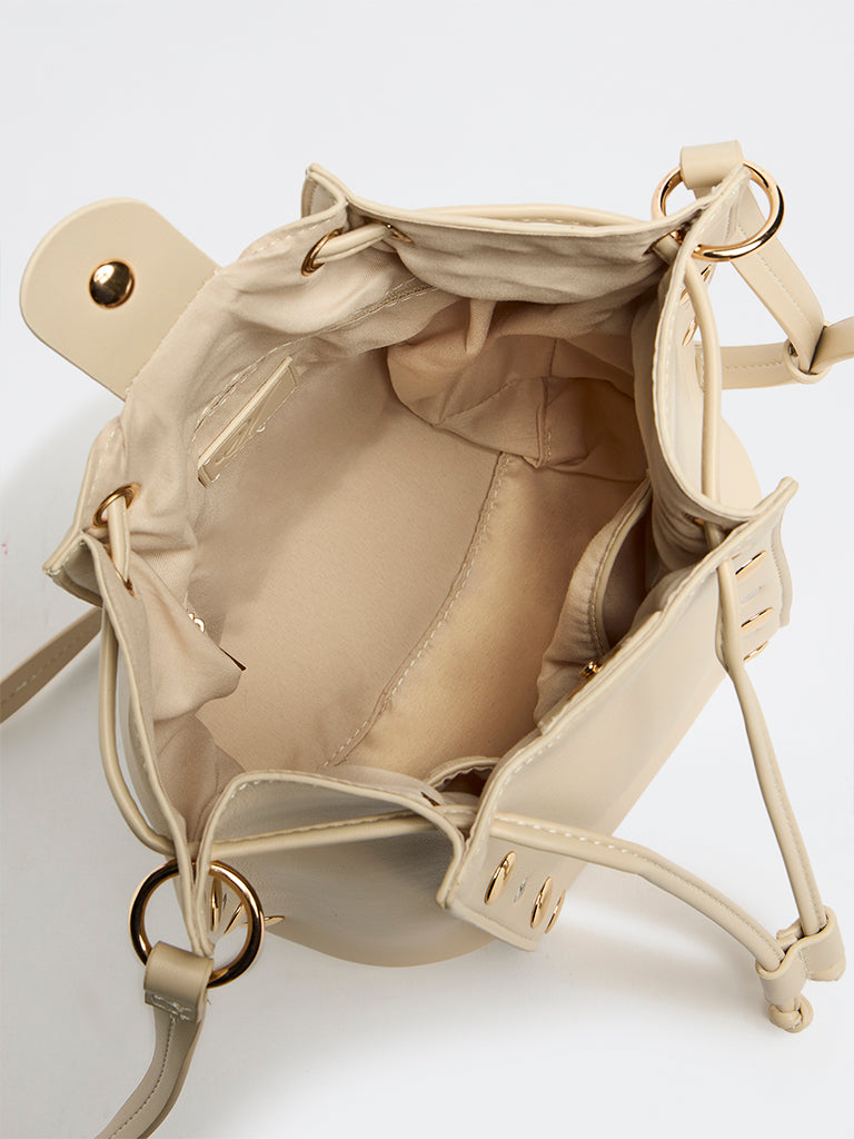 Westside Off-White Embellished Bucket Sling Bag