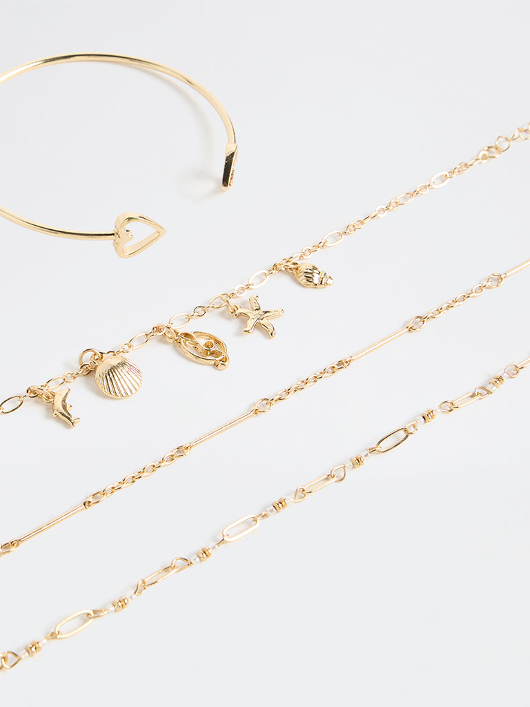 Westside Accessories Gold Chain and Cuff Bracelets - Pack of 4