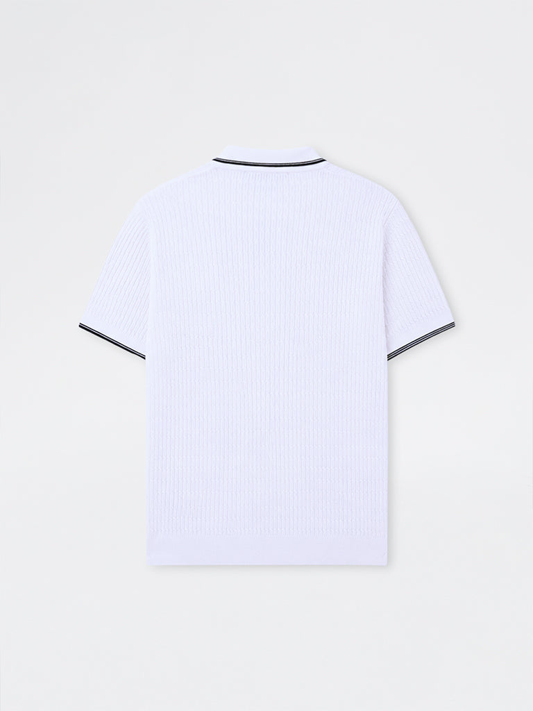 Ascot Off-White Relaxed-Fit Quarter-Zip Cotton Polo T-Shirt
