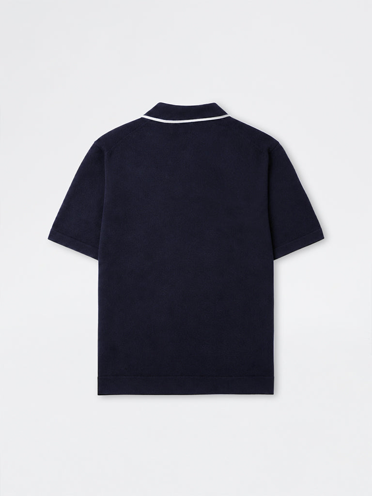Ascot Navy Knit Relaxed-Fit Cotton-Blend Polo Shirt