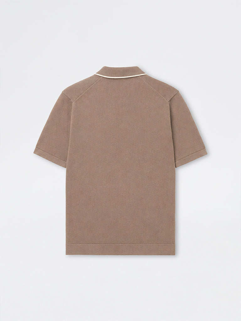 Ascot Taupe Knit Relaxed-Fit Cotton-Blend Polo Shirt