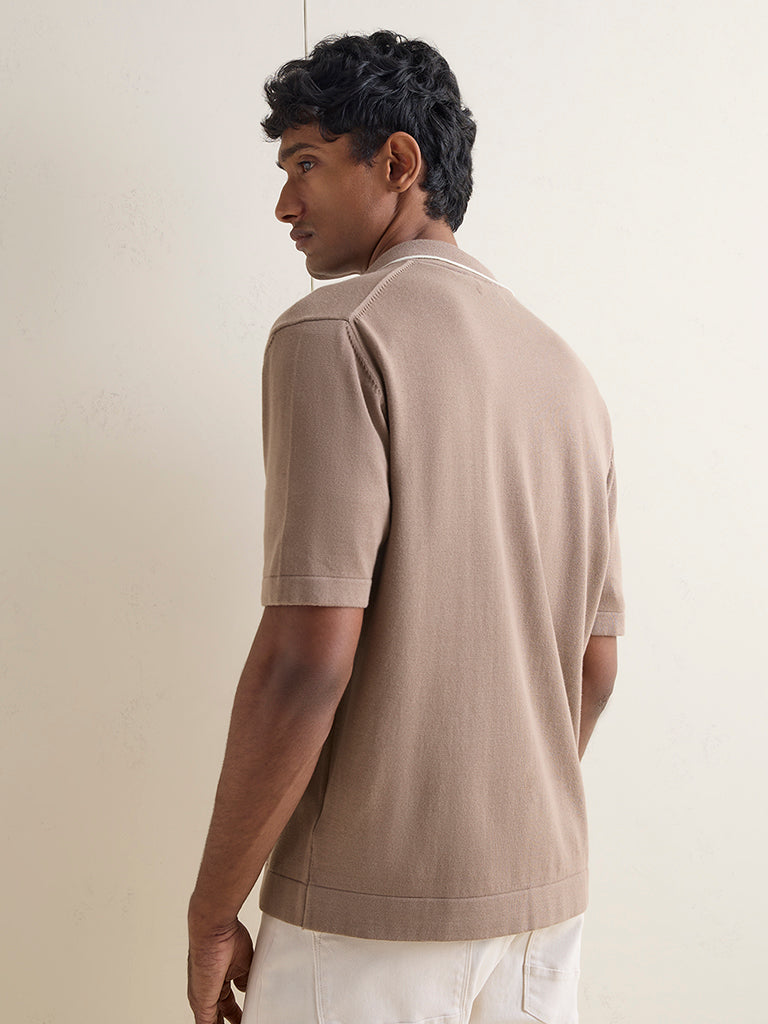 Ascot Taupe Knit Relaxed-Fit Cotton-Blend Polo Shirt