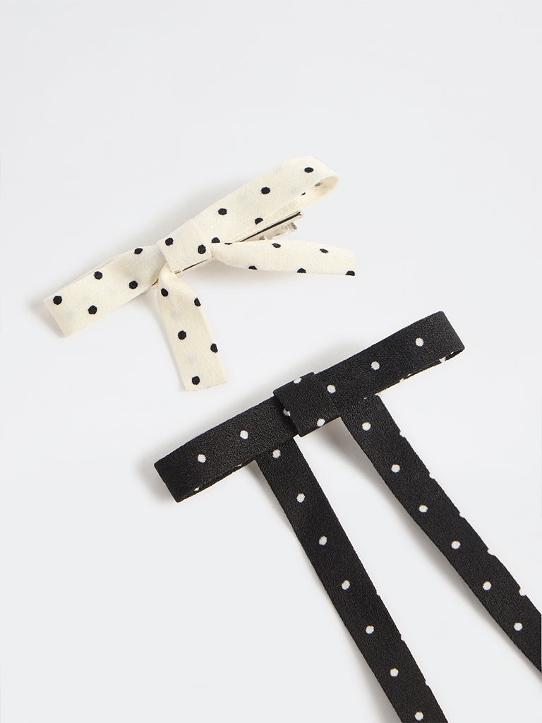 Westside Accessories Black and White Polka-Dot Bow Clips - Pack of 2