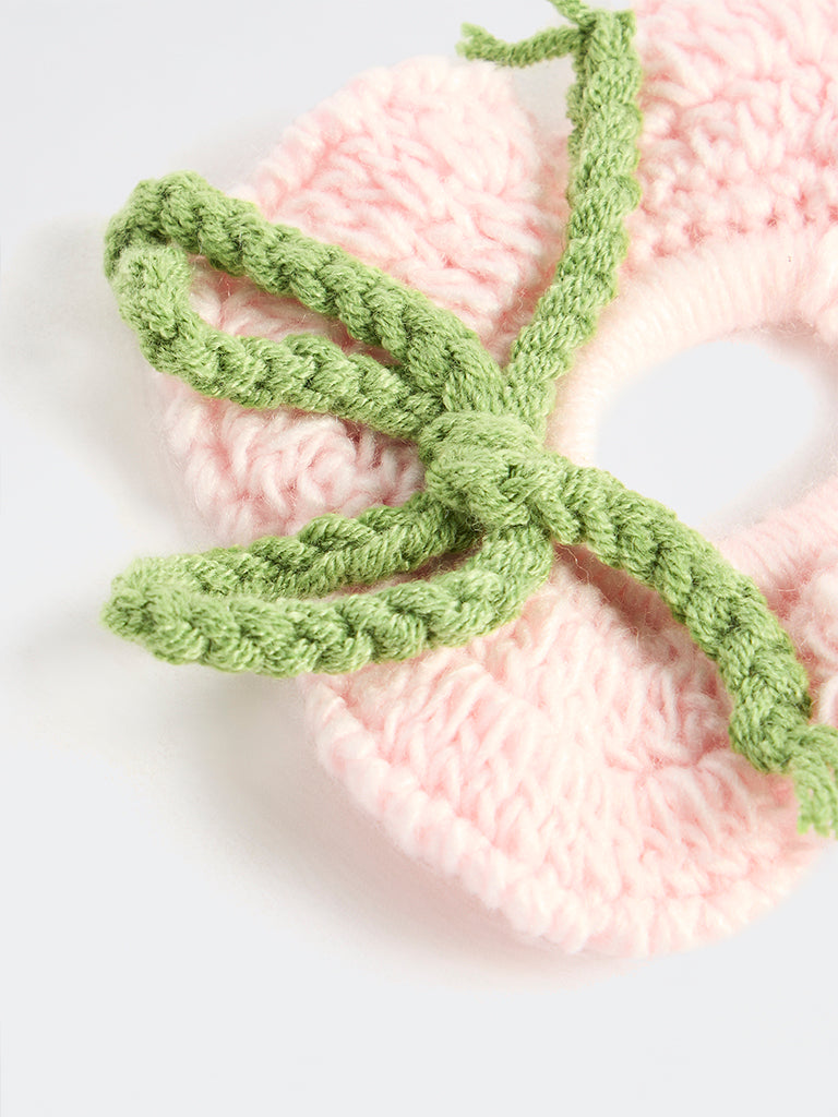 Westside Accessories Pink Floral Crochet Scrunchie