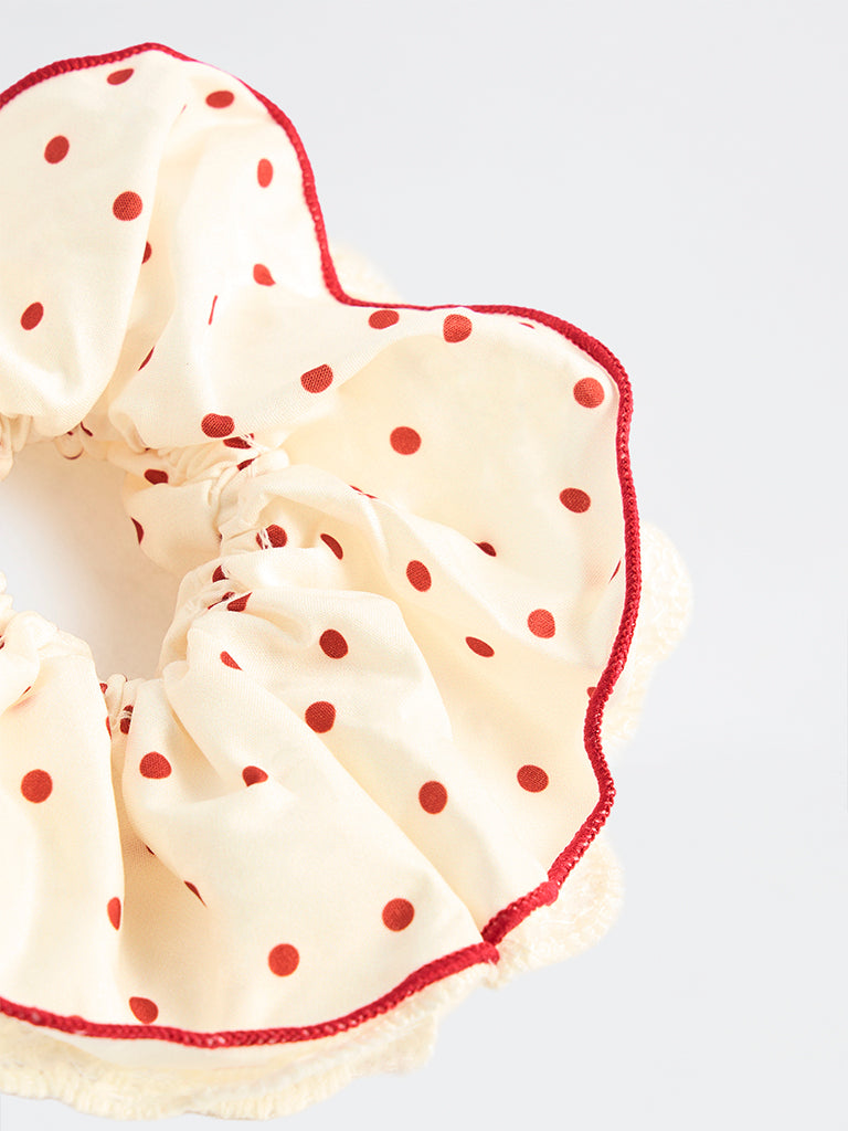 Westside Accessories Cream Polka-Dot Scrunchie