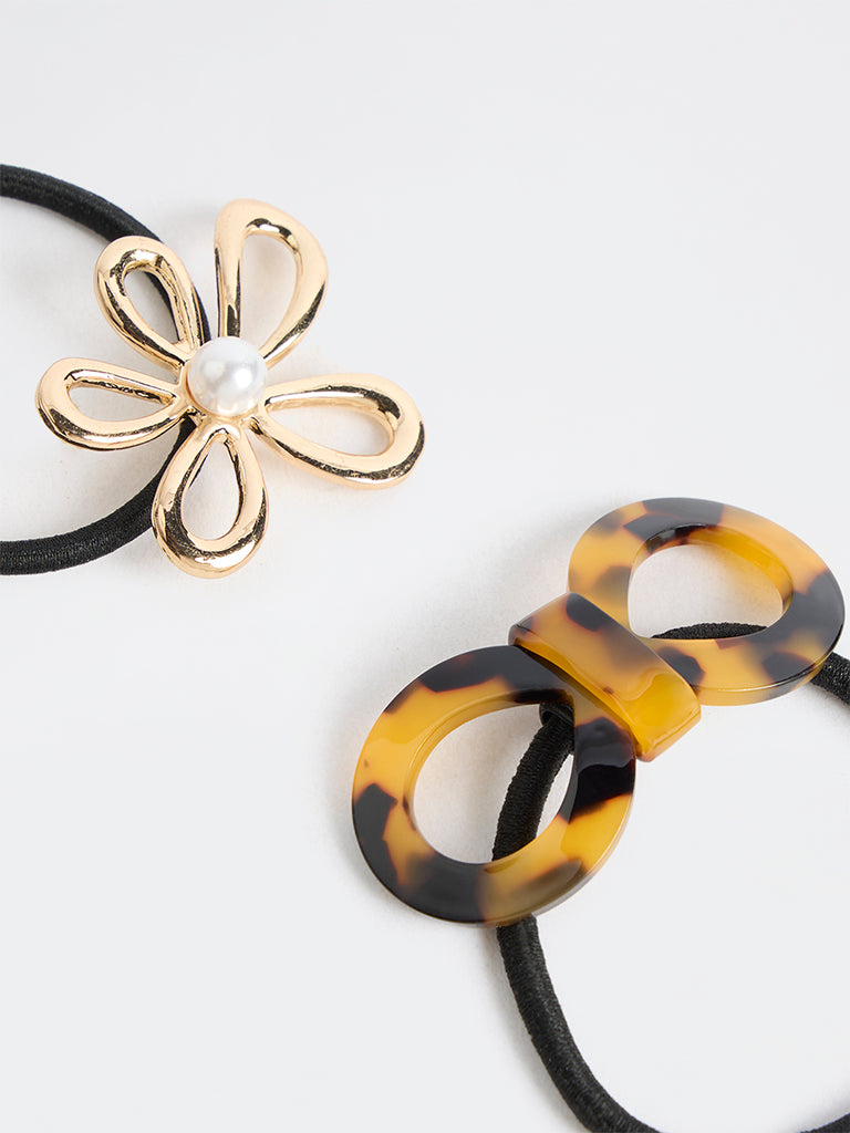 Westside Accessories Multicolour Floral & Bow Scrunchies - Pack of 2