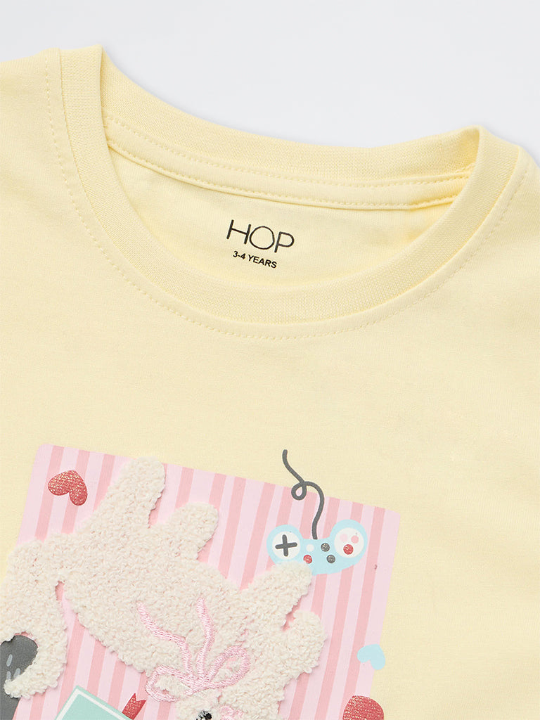 HOP Kids Girls Yellow Graphic Design Cotton T-Shirt