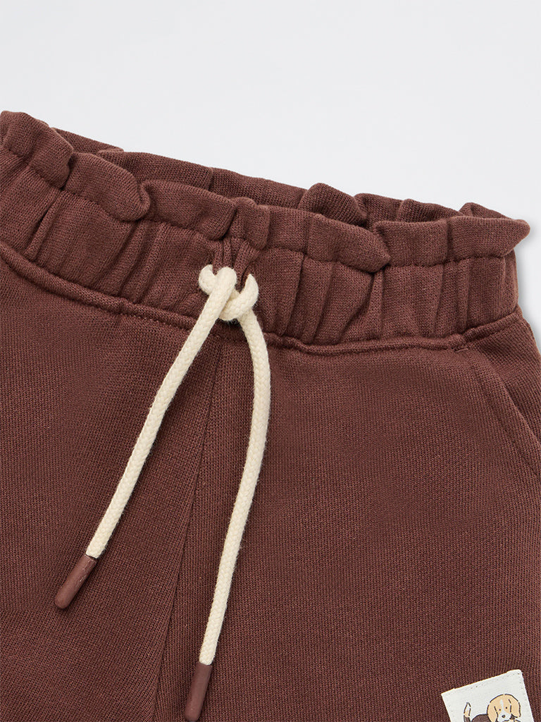 HOP Kids Girls Brown High-Rise Cotton Shorts