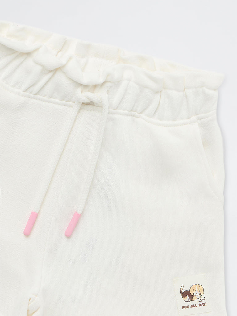 HOP Kids Girls Off-White High-Rise Cotton Shorts