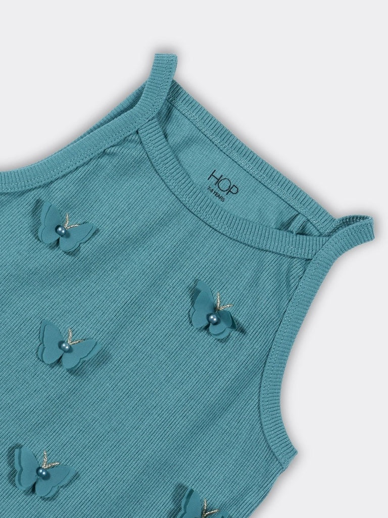 HOP Kids Girls Teal 3D Butterfly Applique Cotton-Blend Tank Top