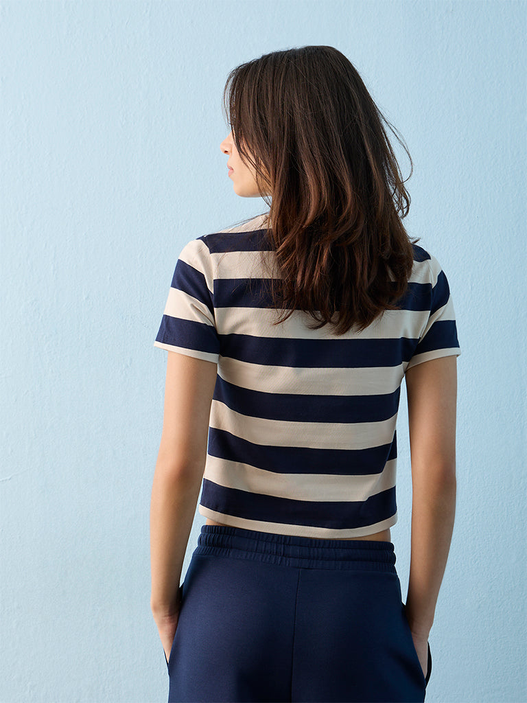 Nuoflexx Navy Striped Cotton-Blend T-Shirt