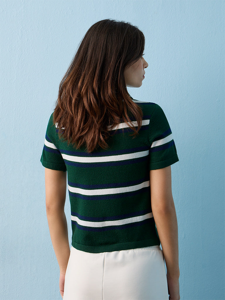 Nuoflexx Green Striped Cotton-Blend T-Shirt