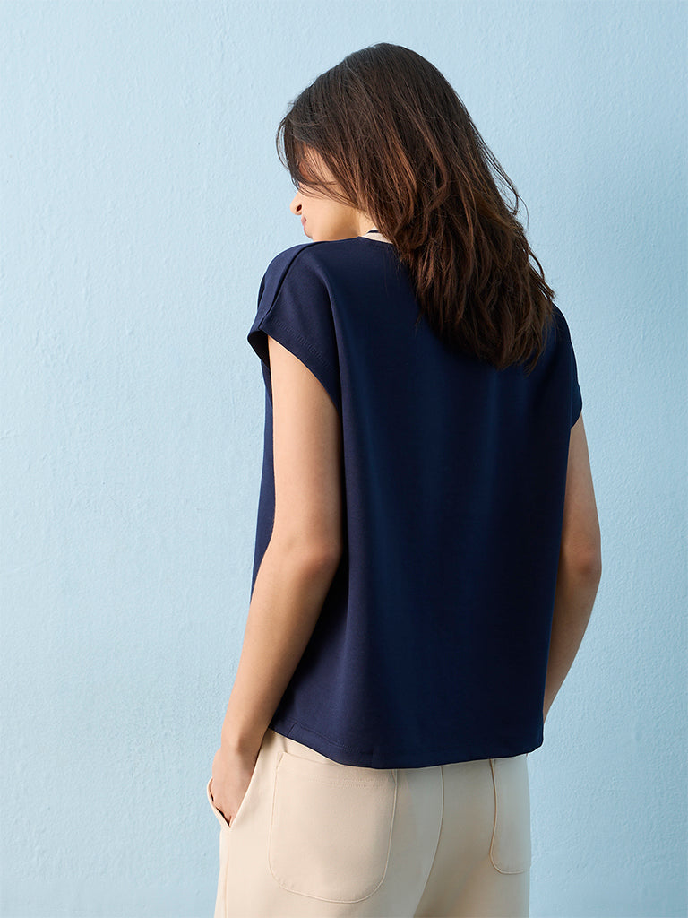 Nuoflexx Navy Text-Detail T-Shirt