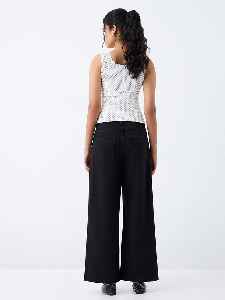 Nuon Black Solid Wide-Leg High-Rise Jeans
