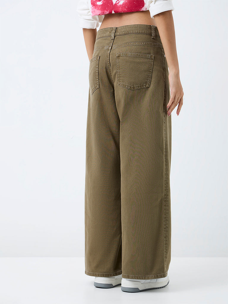 Nuon Olive High-Rise Wide Jeans