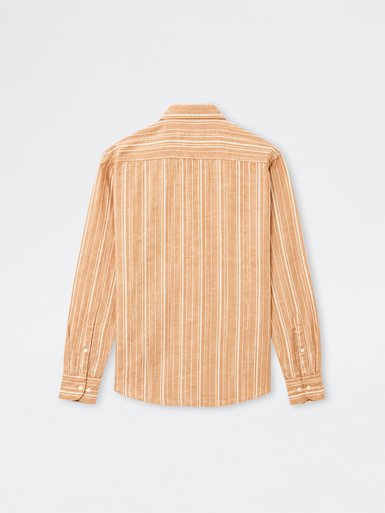 WES Casuals Peach Striped Relaxed-Fit Cotton-Blend Shirt