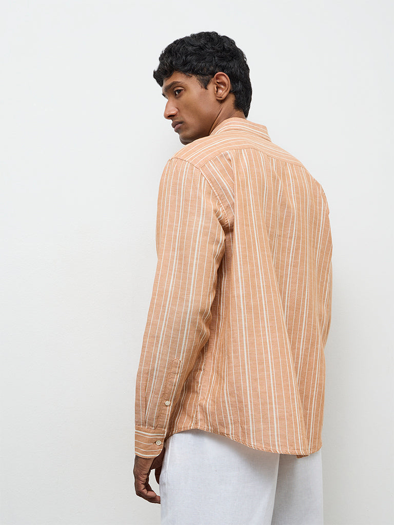 WES Casuals Peach Striped Relaxed-Fit Cotton-Blend Shirt