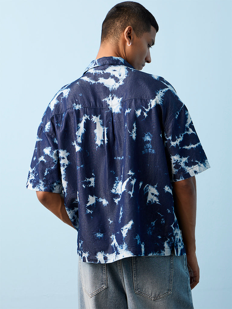 Nuon Indigo Tie-Dye Design Relaxed-Fit Shirt