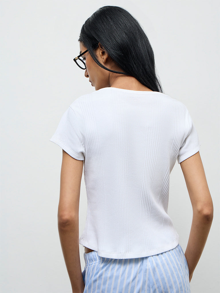 Superstar White Ribbed Cotton-Blend T-Shirt
