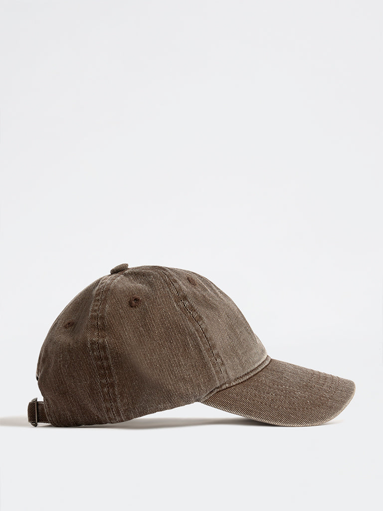 Westside Accessories Brown Embroidered Denim Cap