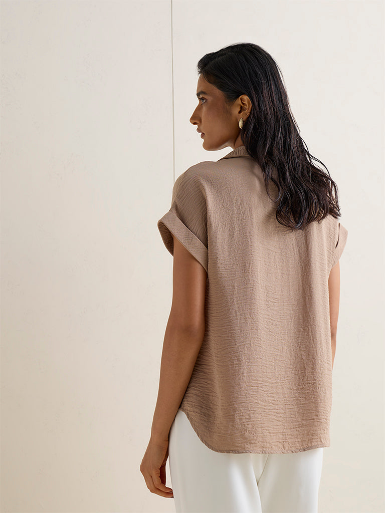 Wardrobe Beige Crinkle-Textured Blouse