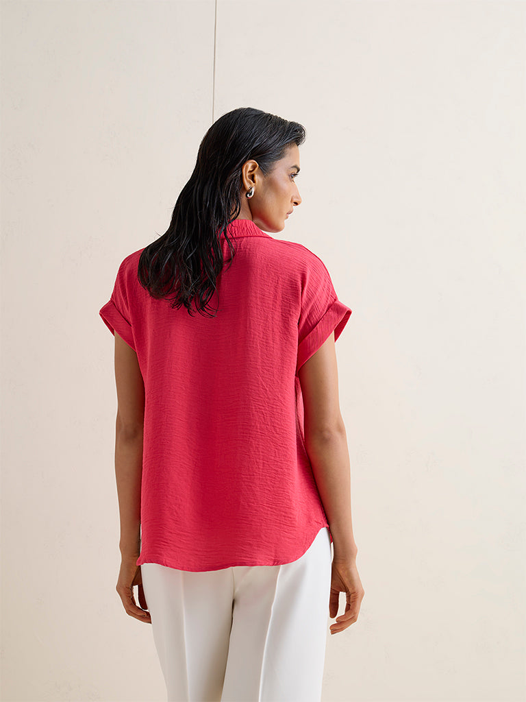 Wardrobe Pink Crinkle-Textured Blouse