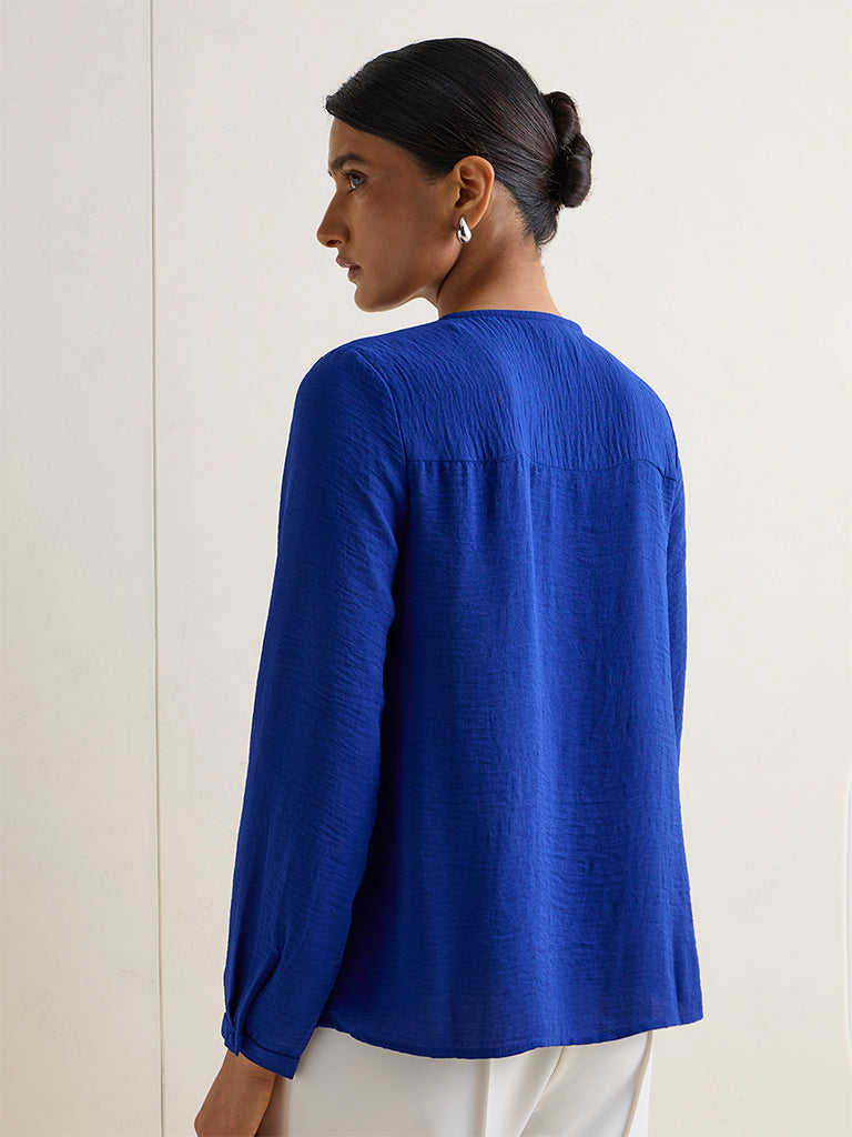 Wardrobe Blue Self-Textured Blouse
