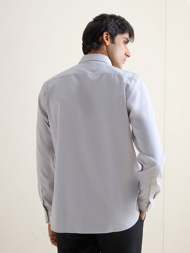 WES Formals Grey Solid Slim-Fit Cotton Shirt